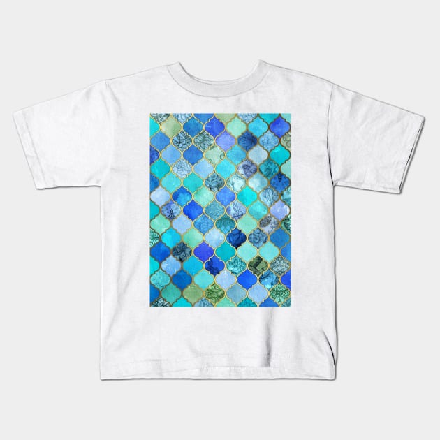 Cool Jade & Icy Mint Decorative Moroccan Tile Pattern Kids T-Shirt by micklyn